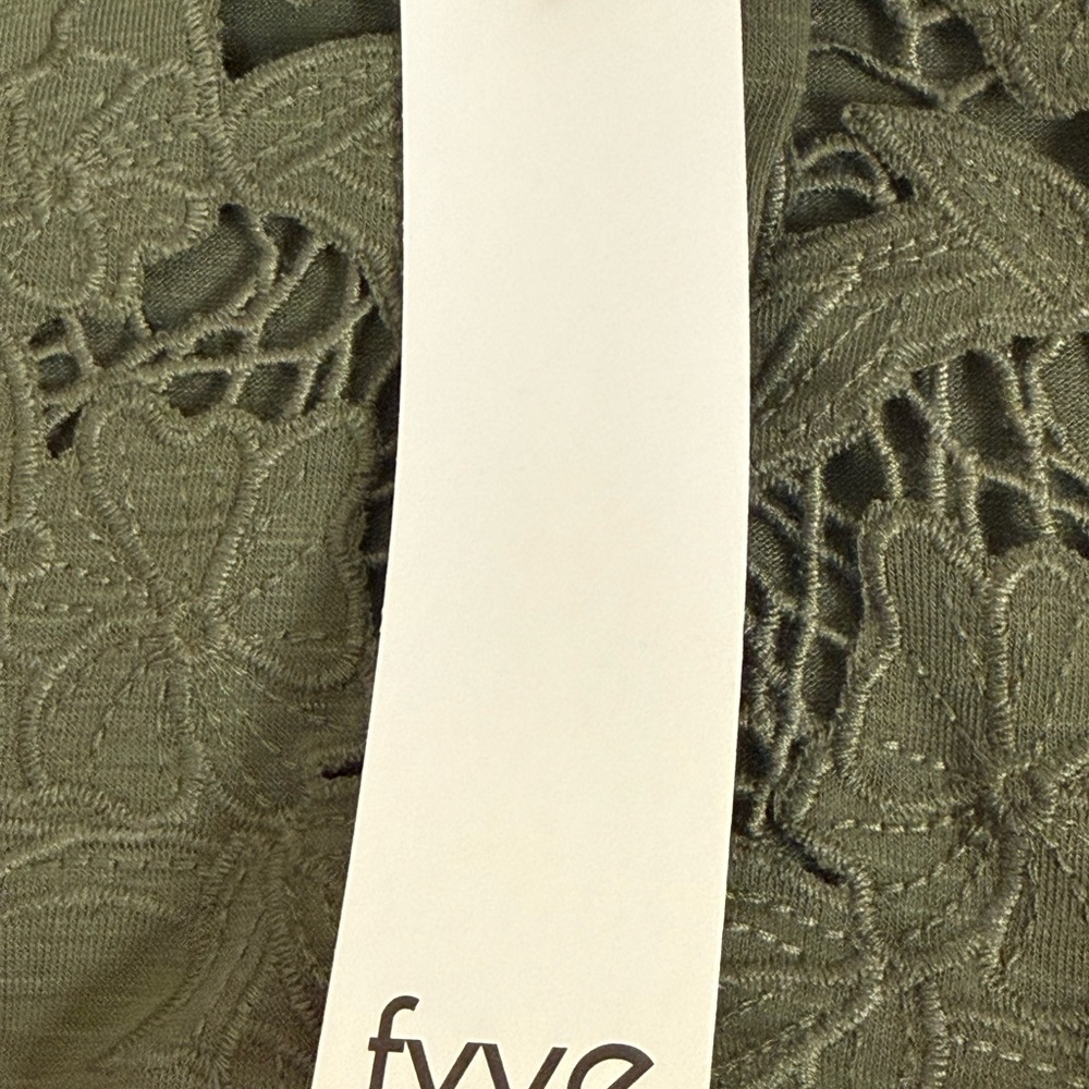 NWT Fyve Olive Lace Henley Tee Boho Crochet Cutout Top Small - Picture 6 of 8